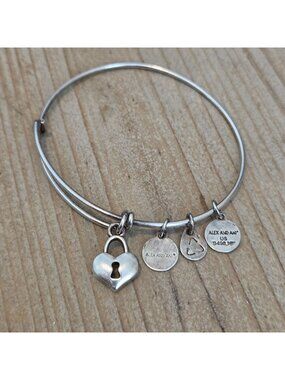 Alex & Ani Key To My Heart Lock Charm Silver Tone Adjustable Bangle Bracelet